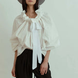 Bellarine | Women Blouse With Ruffled Collar Bow Tie
