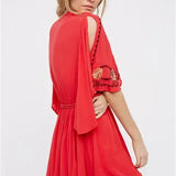 Fioretta | Women's Embroidered Deep V Mini Dress with Tassel Waist Tie