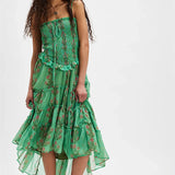 Margot | Women's Floral Print Midi Dress with Smocked Bodice