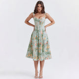 Ruth | Women's Floral Midi Dress with Corset Bodice and High Slit