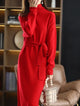 Isabella | Women's Wool Sweater Dress with High Neck and Waist Tie