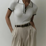 Linea | Women Polo Top With Cotton Contrast Trim