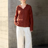 Nova | Women Shirt With Ramie Blend V Neck