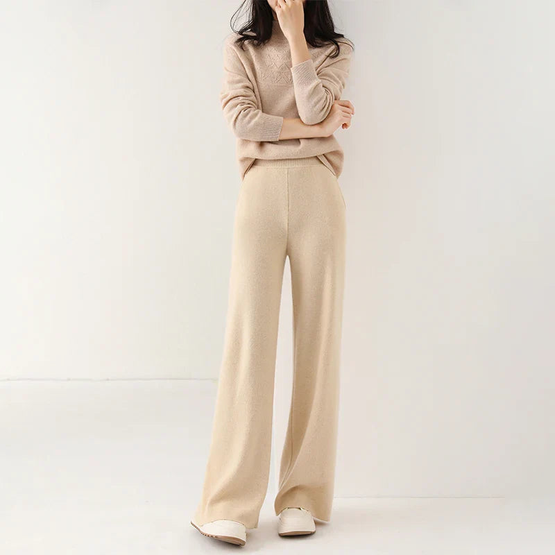 Viviana | Women's Merino Wool Wide Leg Pants with Elastic Waist