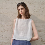 Luna | Women Top With Linen Asymmetric Hem