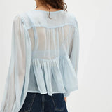 Aria | Women Blouse With Smocked Ribbon Tie