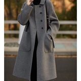 Rowan | Women's Wool Blend Long Overcoat with Polo Collar and Oversized Pockets