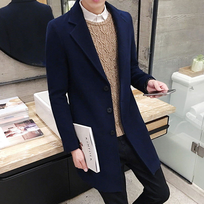 August | Men's Long Coat with Button Closure