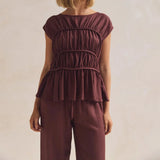 Elodie | Women Top With Ruched Bodice Peplum Hem