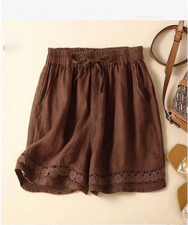 Lenora | Women's Shorts with Drawstring Waist and Lace Trim