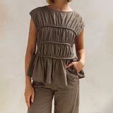Elodie | Women Top With Ruched Bodice Peplum Hem