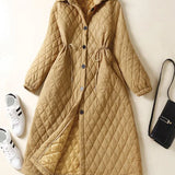 Maren | Women's Diamond Quilted Long Coat with Drawstring Waist