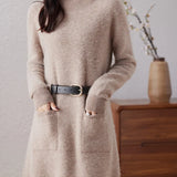 Edith | Women's Wool Cashmere Knit Dress with Half-Turtleneck and Pockets