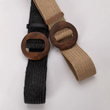 Calla | Women Belt with Woven Straw and Wood Buckle