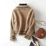 Vionne | Women's Cropped Houndstooth Knit Jacket with Double-Breasted Buttons