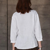 Maddie | Women Shirt With Linen Collarless V Neck