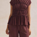Elodie | Women Top With Ruched Bodice Peplum Hem