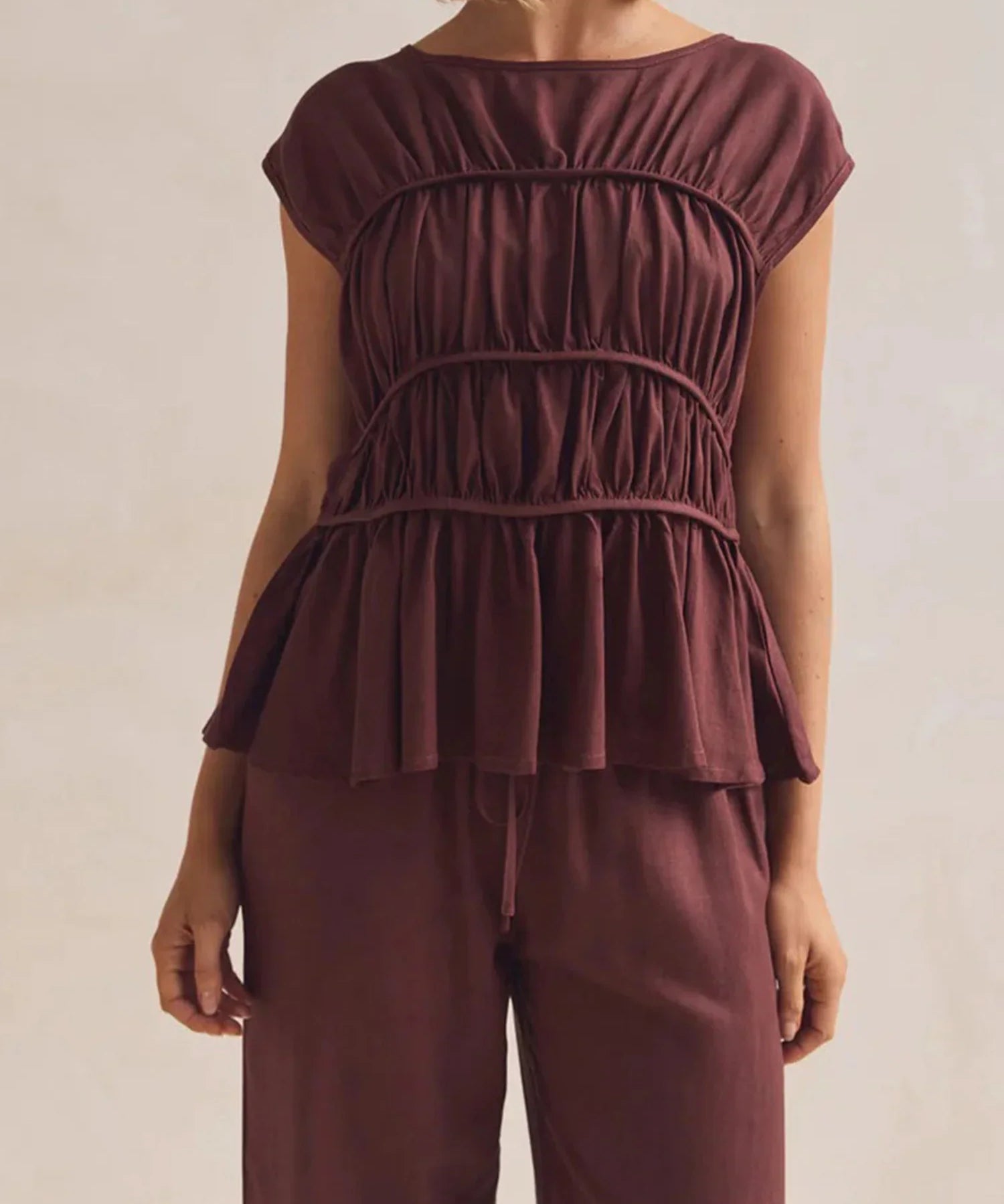 Elodie | Women Top With Ruched Bodice Peplum Hem