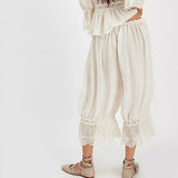Eve | Women's Wide Leg Cotton Pants with Lace Cuffs