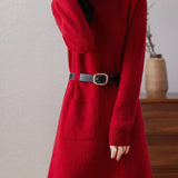 Edith | Women's Wool Cashmere Knit Dress with Half-Turtleneck and Pockets