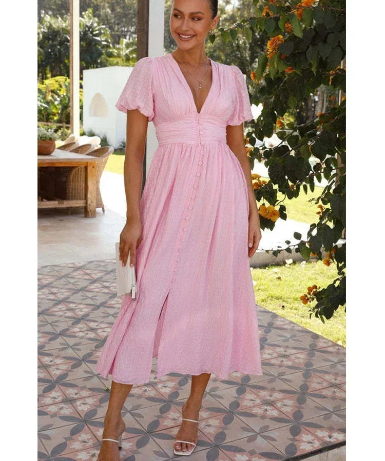 Juliette | Women's A-Line Maxi Sundress with Button Front