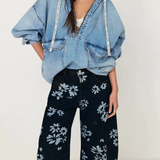 Florence | Women's Printed Wide Leg Denim Pants with High Waist