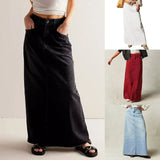 Iris | Women's Denim A-Line Maxi Skirt with Dropped Waist