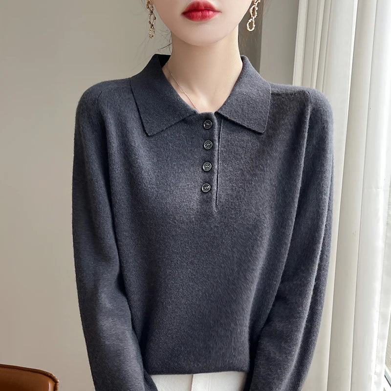 Harriet | Women Polo Sweater With Button Front Design