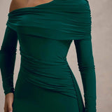 Evangeline | Women's One-Shoulder Ruched Midi Gown with Slim Fit