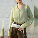 Nova | Women Shirt With Ramie Blend V Neck