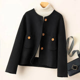 Anne | Women's Retro-Inspired Wool Coat with Round Neck and Button Accents