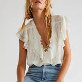 Hartley | Women Top With Cotton Gauze Ruffle Placket