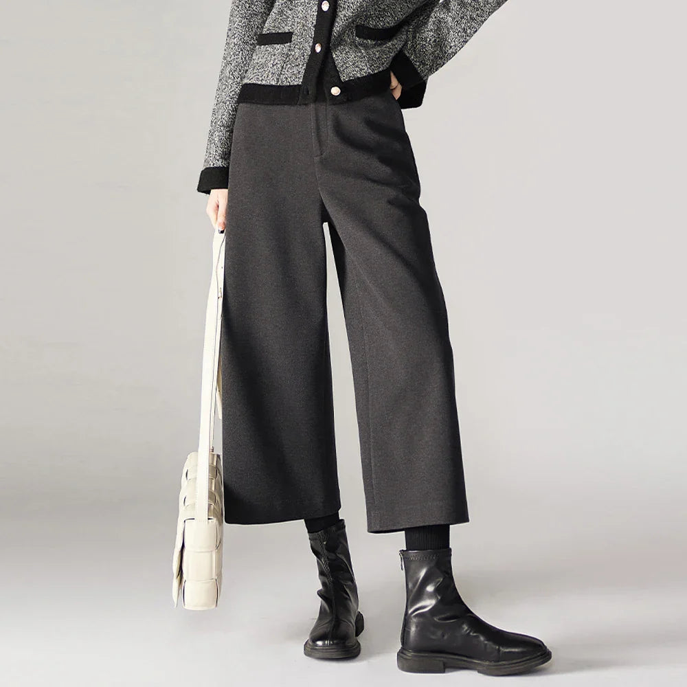 Mabel | Women's Wool Blend Wide Leg Pants with High Waist