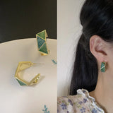 Vera | Women Earrings with Geometric Design and Green Accents