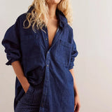 Marais | Women Overshirt With Washed Denim Fabric