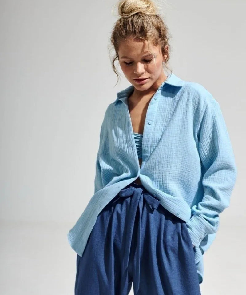 Langley | Women Shirt With Cotton Crinkle Fabric