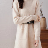 Edith | Women's Wool Cashmere Knit Dress with Half-Turtleneck and Pockets