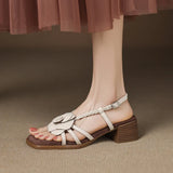 Soleil | Women Sandals with Square Toe and Flower