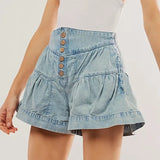 Francesca | Women's Shorts with Button Waist and Ruched Panels