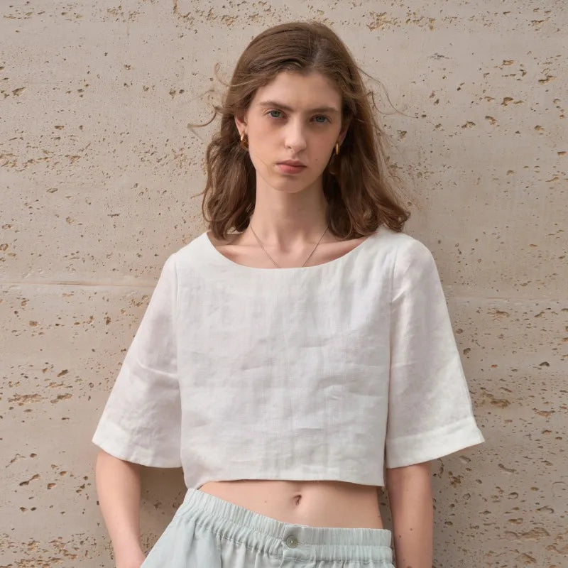 Evelyn | Women Top With Linen Boxy Cropped Fit
