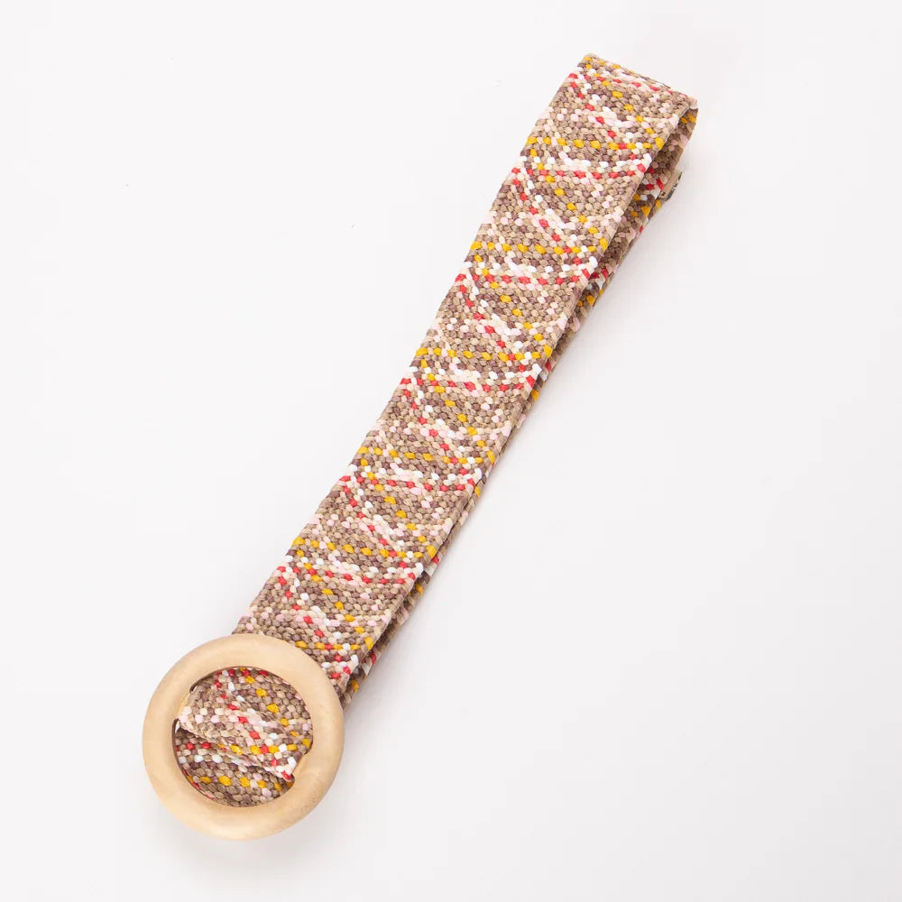 Calla | Women Belt with Woven Straw and Wood Buckle
