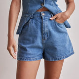 Reagan | Women's Denim Set with Vest and Wide Shorts