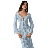 Alessia | Women's Sheer Knit Maxi Dress with Plunging Neckline