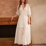 Beatrice | Women's Maxi Dress with V-Neck and Pleated Skirt