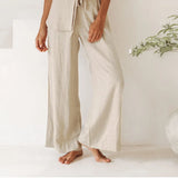 Calla | Women's Pants with Ruffled Waistband and Tie Belt
