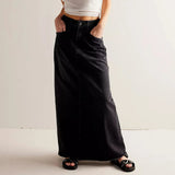 Iris | Women's Denim A-Line Maxi Skirt with Dropped Waist