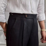 Wesley | Men's Linen Pants with High-Waist Straight-Leg