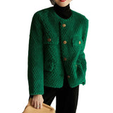 Leonora | Women's Short Velvet-Texture Coat with Gold Button Detail