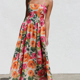 Isadora | Women's Floral High Waist Open Back Suspender Dress