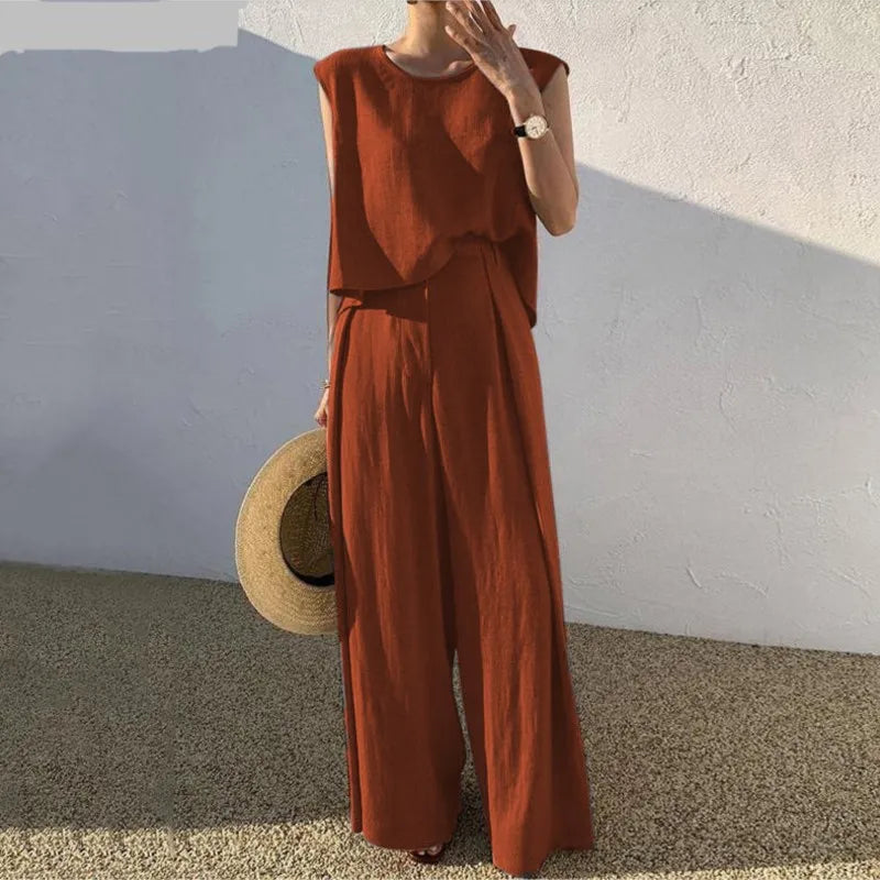 Kaia | Women's Two Piece Set Tank Wide Pants